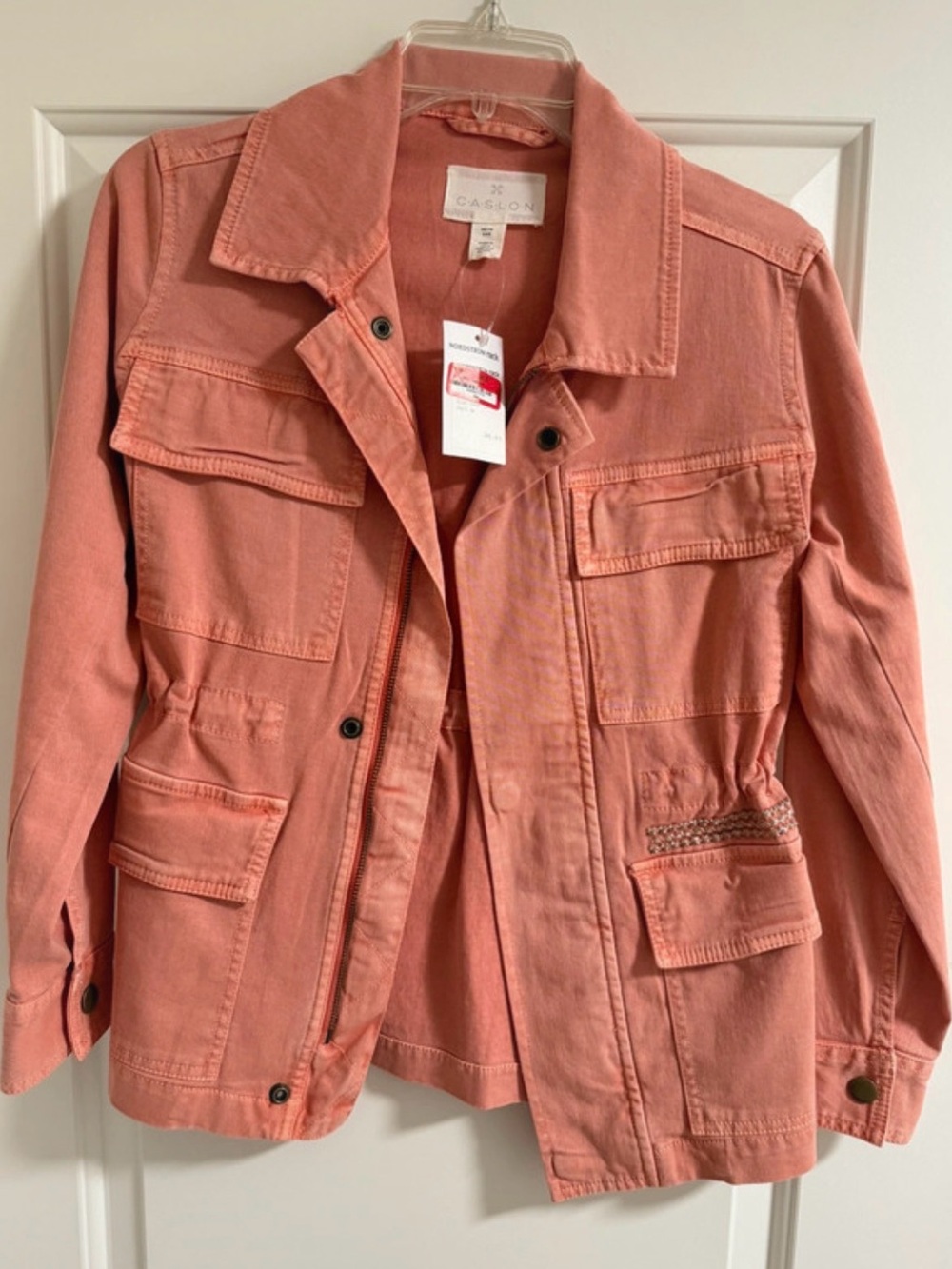 Caslon Coral-Peach Utility Jacket with Front Pockets